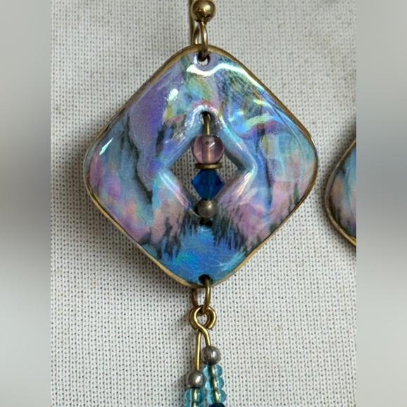 Ceramic Square Earrings With Dangles Earrings - Picture 2 of 3